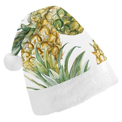 BTCOWZRV Weihnachtsmütze mit Ananas-Collage-Muster, Uni, Samt, Weihnachtsmannmütze, Weihnachtsmütze für Erwachsene, Neujahr, Party, Kopfbedeckung von BTCOWZRV