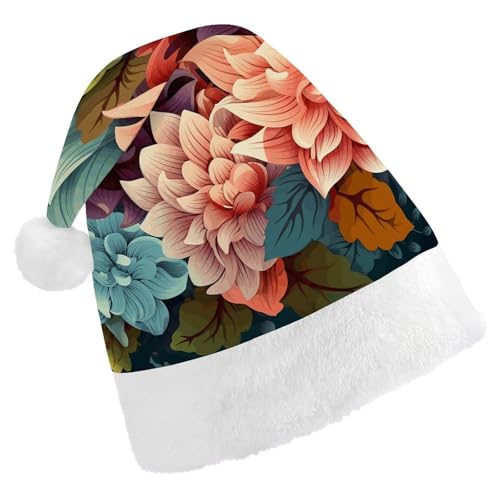 BTCOWZRV Weihnachtsmütze mit Blumen als Hintergrund, Unisex, Samt, Weihnachtsmannmütze, Weihnachtsmütze für Erwachsene, Neujahr, Party, Kopfbedeckung von BTCOWZRV