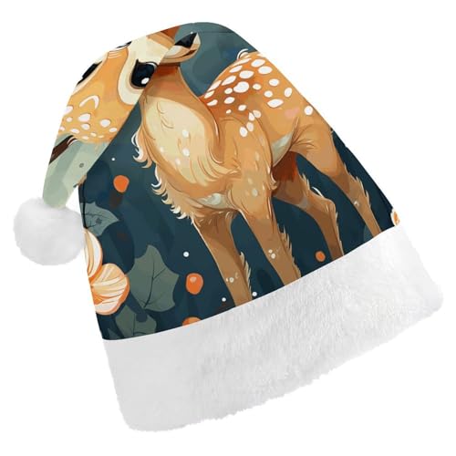 BTCOWZRV Weihnachtsmütze mit Cartoon-Hirsch-Motiv, Unisex, Samt, Weihnachtsmannmütze, Weihnachtsmütze für Erwachsene, Neujahr, Party, Kopfbedeckung von BTCOWZRV