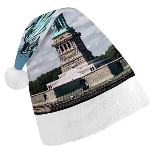 BTCOWZRV Weihnachtsmütze mit Freiheitsstatue in NYC, Unisex, Samt, Weihnachtsmannmütze, Weihnachtsmütze für Erwachsene, Neujahr, Party, Kopfbedeckung von BTCOWZRV