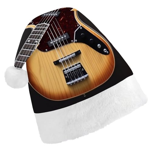 BTCOWZRV Weihnachtsmütze mit Gitarre und Musikinstrument, Unisex, Samt, Weihnachtsmannmütze, Weihnachtsmütze für Erwachsene, Neujahr, Party, Kopfbedeckung von BTCOWZRV