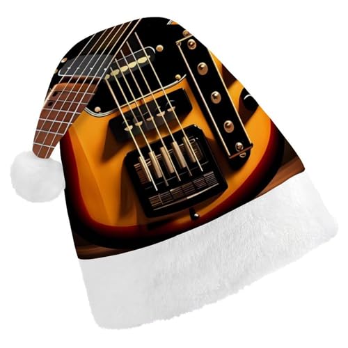 BTCOWZRV Weihnachtsmütze mit Instrumentalgitarre, Unisex, Samt, Weihnachtsmannmütze, Weihnachtsmütze für Erwachsene, Neujahr, Party, Kopfbedeckung von BTCOWZRV