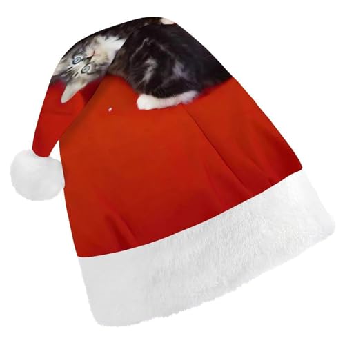 BTCOWZRV Weihnachtsmütze mit Katze, Unisex, Samt, Weihnachtsmannmütze, Weihnachtsmütze für Erwachsene, Neujahr, Party, Kopfbedeckung von BTCOWZRV