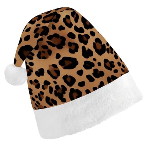 BTCOWZRV Weihnachtsmütze mit Leopardenmuster, Unisex, Samt, Weihnachtsmannmütze, Weihnachtsmütze für Erwachsene, Neujahr, Party, Kopfbedeckung von BTCOWZRV