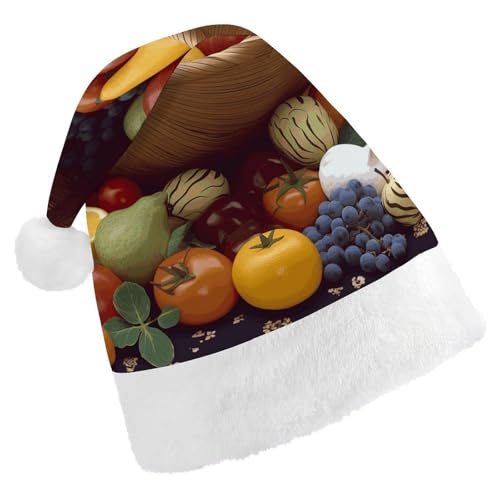 BTCOWZRV Weihnachtsmütze mit Obstkorb, Unisex, Samt, Weihnachtsmannmütze, Weihnachtsmütze für Erwachsene, Neujahr, Party, Kopfbedeckung von BTCOWZRV