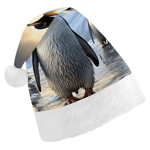 BTCOWZRV Weihnachtsmütze mit Pinguin-Familie, Unisex, Samt, Weihnachtsmannmütze, Weihnachtsmütze für Erwachsene, Neujahr, Party, Kopfbedeckung von BTCOWZRV