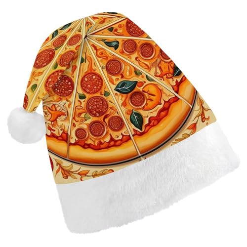 BTCOWZRV Weihnachtsmütze mit Pizza-Motiv, Uni, Samt, Weihnachtsmannmütze, Weihnachtsmütze für Erwachsene, Neujahr, Party, Kopfbedeckung von BTCOWZRV