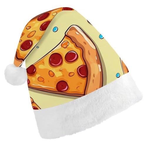 BTCOWZRV Weihnachtsmütze mit Pizzascheiben-Muster, Unisex, Samt, Weihnachtsmannmütze, Weihnachtsmütze für Erwachsene, Neujahr, Party, Kopfbedeckung von BTCOWZRV