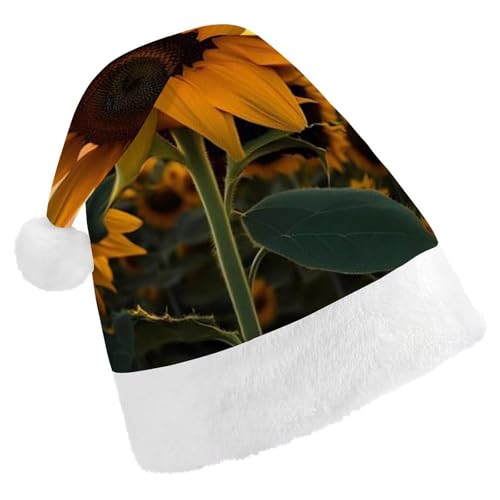 BTCOWZRV Weihnachtsmütze mit Sonnenblumen-Motiv, Uni, Samt, Weihnachtsmannmütze, Weihnachtsmütze für Erwachsene, Neujahr, Party, Kopfbedeckung von BTCOWZRV