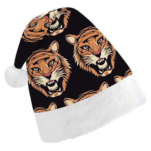 BTCOWZRV Weihnachtsmütze mit Tigerkopf-Muster, Uni, Samt, Weihnachtsmannmütze, Weihnachtsmütze für Erwachsene, Neujahr, Party, Kopfbedeckung von BTCOWZRV