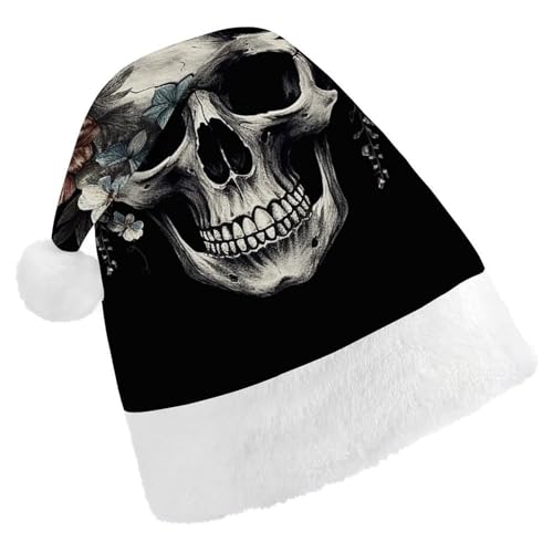 BTCOWZRV Weihnachtsmütze mit Totenkopf in der Dunkelheit, Unisex, Samt, Weihnachtsmannmütze, Weihnachtsmütze für Erwachsene, Neujahr, Party, Kopfbedeckung von BTCOWZRV