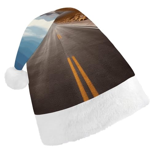 BTCOWZRV Weihnachtsmütze mit Wüstenlandschaft, Autobahn, Unisex, Samt, Weihnachtsmannmütze, Weihnachtsmütze für Erwachsene, Neujahr, Party, Kopfbedeckung von BTCOWZRV