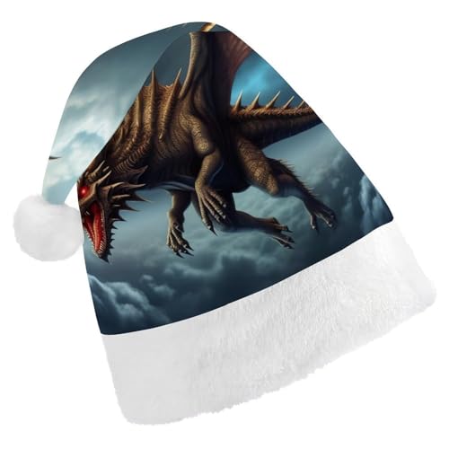 BTCOWZRV Weihnachtsmütze mit fliegendem Drachen, Uni, Samt, Weihnachtsmannmütze, Weihnachtsmütze für Erwachsene, Neujahr, Party, Kopfbedeckung von BTCOWZRV