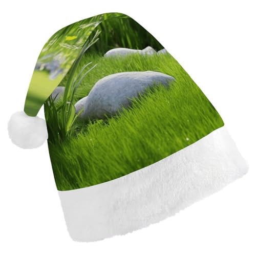 BTCOWZRV Weihnachtsmütze mit grünem Gras, Unisex, Samt, Weihnachtsmannmütze, Weihnachtsmütze für Erwachsene, Neujahr, Party, Kopfbedeckung von BTCOWZRV