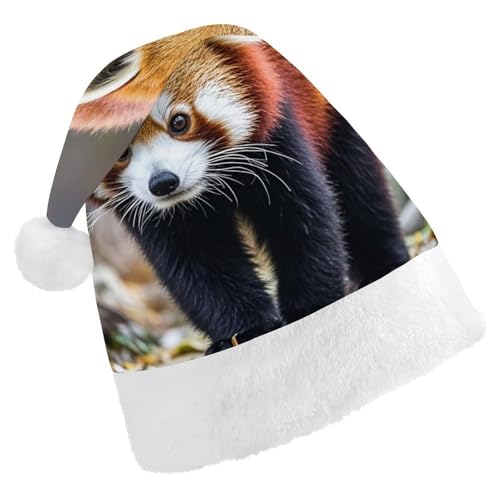 BTCOWZRV Weihnachtsmütze mit kleinem rotem Panda, Uni, Samt, Weihnachtsmannmütze, Weihnachtsmütze für Erwachsene, Neujahr, Party, Kopfbedeckung von BTCOWZRV