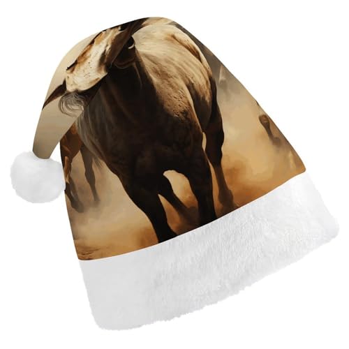 BTCOWZRV Weihnachtsmütze mit vielen Pferden, Unisex, Samt, Weihnachtsmannmütze, Weihnachtsmütze für Erwachsene, Neujahr, Party, Kopfbedeckung von BTCOWZRV