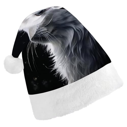 BTCOWZRV Weihnachtsmütze mit weißer Katze, Unisex, Samt, Weihnachtsmannmütze, Weihnachtsmütze für Erwachsene, Neujahr, Party, Kopfbedeckung von BTCOWZRV