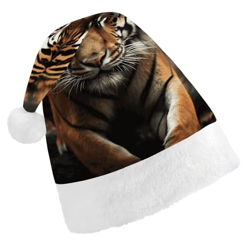 BTCOWZRV Weihnachtsmütze mit wilden Tieren, Tiger, Uni, Samt, Weihnachtsmannmütze, Weihnachtsmütze für Erwachsene, Neujahr, Party, Kopfbedeckung von BTCOWZRV