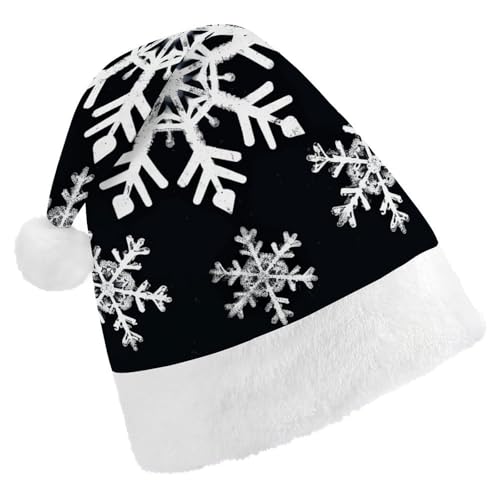 BTCOWZRV Weiße Schneeflocken-Weihnachtsmütze, Unisex, Samt, Weihnachtsmannmütze, Weihnachtsmütze für Erwachsene, Neujahr, Party, Kopfbedeckung von BTCOWZRV