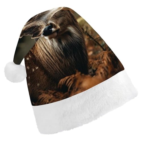 BTCOWZRV Wilde Hirsch-Weihnachtsmütze, Unisex, Samt, Weihnachtsmannmütze, Weihnachtsmütze für Erwachsene, Neujahr, Party, Kopfbedeckung von BTCOWZRV