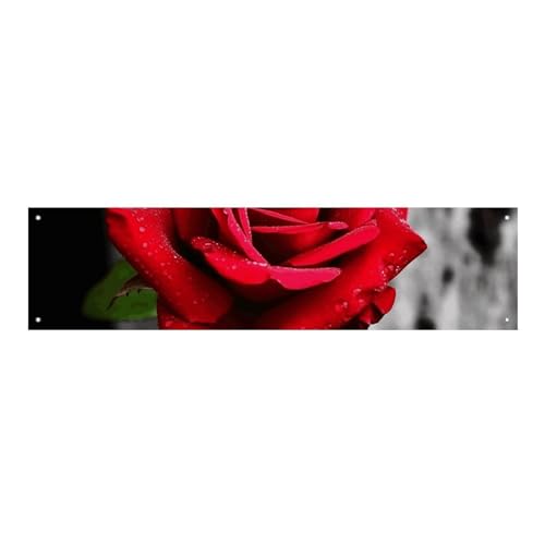 Blooms Red Rose Banner und Schilder, Party-Hintergründe, Wandbehang, Flaggen, Fototext, Hintergrund, großes Partybanner mit 4 Löchern, Wanddekoration für drinnen und draußen, 30 x 120 cm von BTCOWZRV