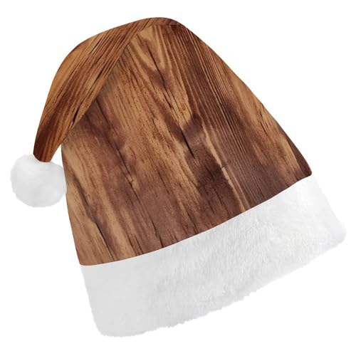 Braune Holzmaserung, Weihnachtsmütze, Uni, Samt, Weihnachtsmannmütze, Weihnachtsmütze für Erwachsene, Neujahr, Party, Kopfbedeckung von BTCOWZRV