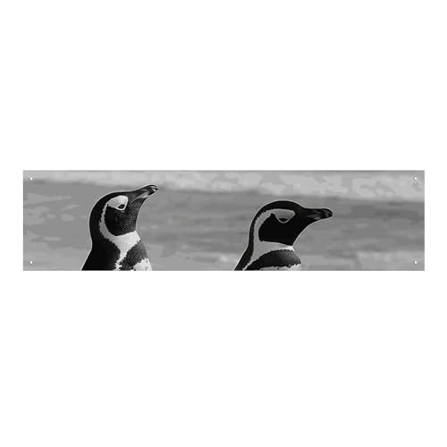 Pinguin stehend am Strand Banner und Schilder, Party-Hintergründe, Wandbehang, Flaggen, Fototext, Hintergrund, großes Partybanner mit 4 Löchern, Wanddekoration für drinnen und draußen, 30 x 120 cm von BTCOWZRV