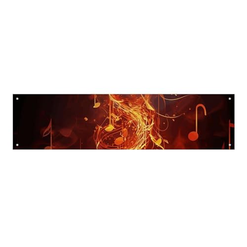 Red Flame Musiknotenbanner und Schilder, Party-Hintergründe, Wandbehang, Flaggen, Fototext, Hintergrund, großes Partybanner mit 4 Löchern, Wanddekoration für drinnen und draußen, 30 x 120 cm von BTCOWZRV