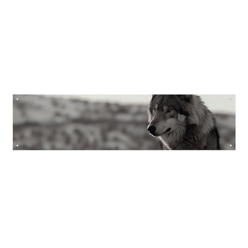 Wolf auf dem Gras, Banner und Schilder, Party-Hintergründe, Wandbehang, Flaggen, Fototext, Hintergrund, großes Partybanner mit 4 Löchern, Wanddekoration für drinnen und draußen, 30 x 120 cm von BTCOWZRV