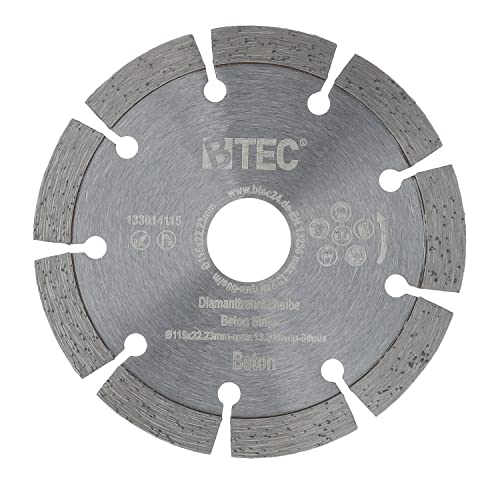 BTEC Diamanttrennscheibe Sinter für Beton Mauerwerk Ziegel Pflastersteine uvm. mit Bohrung 22,22mm für Winkleschleifer Ø 115 mm von BTEC