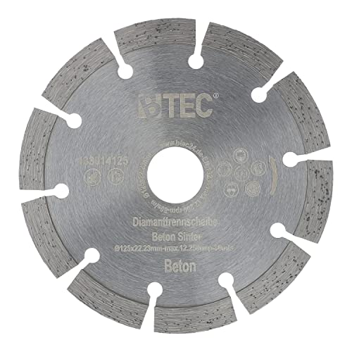 BTEC Diamanttrennscheibe Sinter für Beton Mauerwerk Ziegel Pflastersteine uvm. mit Bohrung 22,22mm für Winkleschleifer Ø 125 mm von BTEC