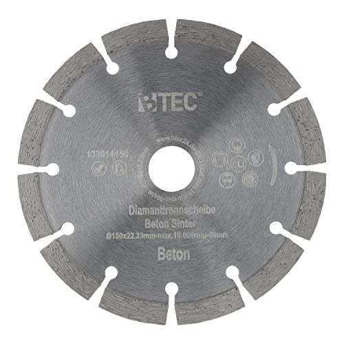 BTEC Diamanttrennscheibe Sinter für Beton Mauerwerk Ziegel Pflastersteine uvm. mit Bohrung 22,22mm für Winkleschleifer Ø 150 mm von BTEC