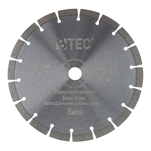 BTEC Diamanttrennscheibe Sinter für Beton Mauerwerk Ziegel Pflastersteine uvm. mit Bohrung 22,22mm für Winkleschleifer Ø 230 mm von BTEC