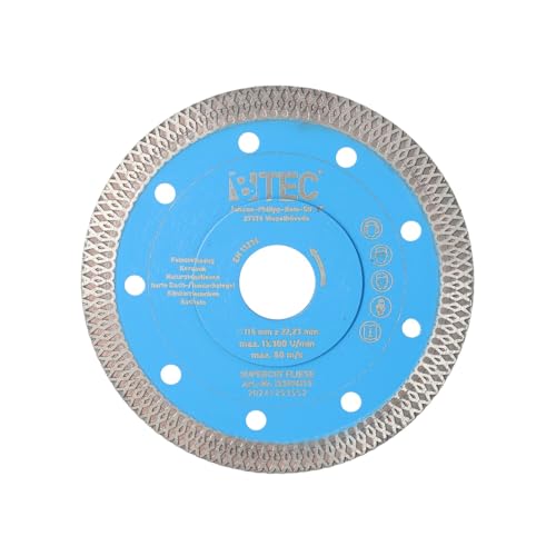 BTEC24 Fliesentrennscheibe Diamant Trennscheibe für Fliesen und Feinsteinzeug Keramik und harte Bodenfliesen extra dünn 1,2mm Ø115 mm x 22,23 mm Aufnahme SUPER CUT von BTEC