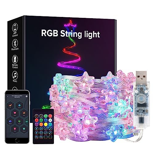 BTF-LIGHTING RGB IC Intelligente LED String 5M 33LEDs Transparent Kabel Tranparente Stern USB LED Lichtkette IP65 Wasserdicht mit IR Fernbedienung Musik mode Timer Verfolgungseffekt für Heimdekoration von BTF-LIGHTING