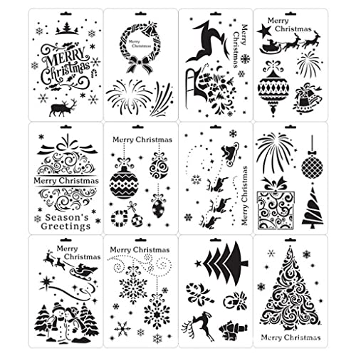 12 x PET-Vorlagen, Weihnachts-Malschablonen, 17 cm, große Zeichenschablone, Weihnachtsdekorationszubehör von BTGHPI