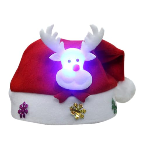 BTGHPI Kindermütze, goldene Schneeflocke, Erwachsene, Kinder, LED-Weihnachtsmütze, Vliesmütze, Schneemann, Rentier, Geschenke, Party für Ornament von BTGHPI