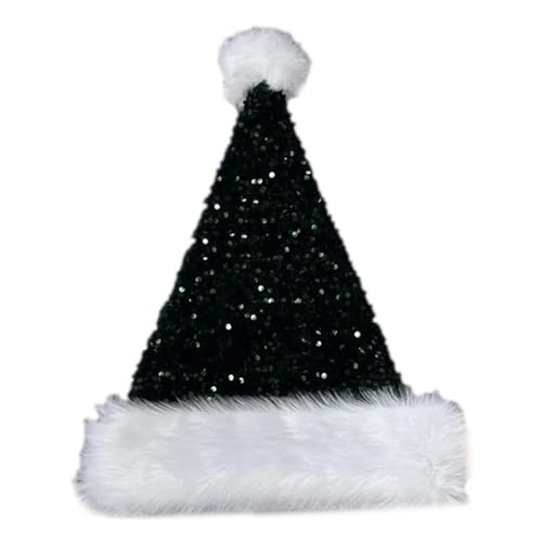 BTGHPI Party-Kopfschmuck, Weihnachtsmannmütze, Pailletten und weiße pelzige Krempe für Weihnachtsfeiern, Verkleiden, Cosplay, Pailletten, besetzt von BTGHPI