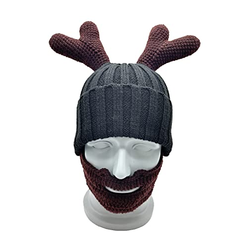 BTGHPI Strickmütze, lustige Strickmütze für kreative Bartmütze, Wollmütze, seltsame Mütze, warme Totenkopfmütze für Weihnachten, Halloween von BTGHPI