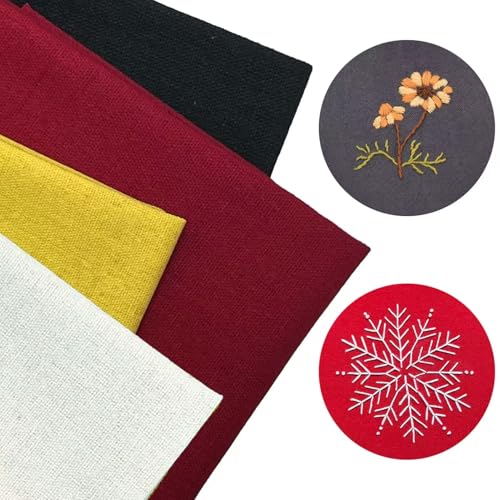 4 Stück Leinenstoff Natur Stoff zum Sticken, BTIYMU Kreuzstich Stoff Dünn Fein Embroidery Fabric für Kinder Erwachsener, Baumwolle Leinen Stoffe Meterware Grob Stick Stoffe Schwarz Weiß Rot Gelb von BTIYMU