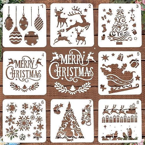 8 Stück Schablonen Weihnachten, BTORER Wiederverwendbarer Zeichenschablonen Malschablonen aus Kunststoff, Christmas Stencil für Scrapbooking Fotoalbum, DIY Weihnachtsdekoration Papier Karte Deko von BTORER BTORER