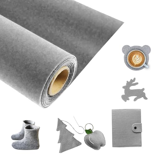 Filz Meterware, 3m Filzrolle, Filzstoff Wollmischfaser, Filz zum Basteln, Bastelfilz, Filzstoff für DIY Dekorationen, Auto Innenraumverkleidung, Filzmatte, Patchwork Nähen (Grau, 50×300cm) von BTSAE