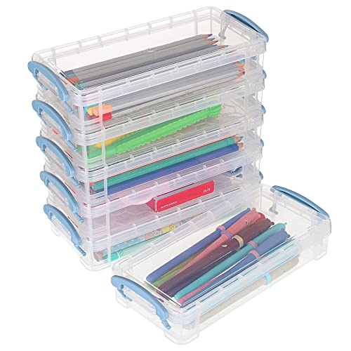 BTSKY 6 Pack stapelbar transparent Bleistift Box - Bürobedarf Lagerung Veranstalter Box, Pinsel Malerei Bleistifte Storage Box Aquarell Stift Container Zeichnung Werkzeuge, Blau Schnalle von BTSKY