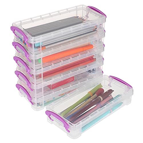 BTSKY 6 Pack stapelbar transparent Bleistift Box - Bürobedarf Lagerung Veranstalter Box, Pinsel Malerei Bleistifte Storage Box Aquarell Stift Container Zeichnung Werkzeuge, Lila Schnalle von BTSKY