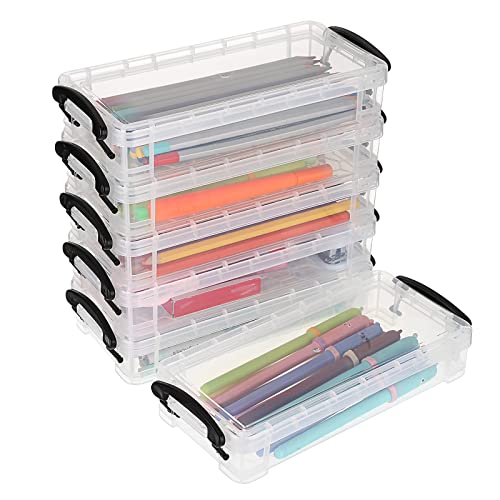 BTSKY 6 Pack stapelbar transparent Bleistift Box - Bürobedarf Lagerung Veranstalter Box, Pinsel Malerei Bleistifte Storage Box Aquarell Stift Container Zeichnung Werkzeuge, schwarze Schnalle von BTSKY