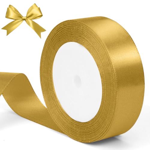 BTTNG Goldfarbenes Satinband, 15 mm zum Verpacken von Geschenken, 22 m Satinband zum Basteln, dickes Band, rosa Polyesterband für Ballon, Weihnachten, Valentinstag, Kuchen, Haarschleifen, von BTTNG