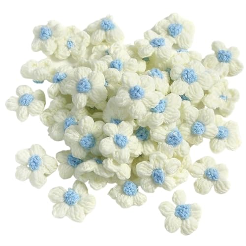 BTYQKZVPM，Häkelblumen,Gestrickte Blumen， 10pcs Hand-Applique Sew r for Clothes Shoes Hats Craft DIY Hair Clip Wedding Hats Decorative Accessories(White Blue) von BTYQKZVPM