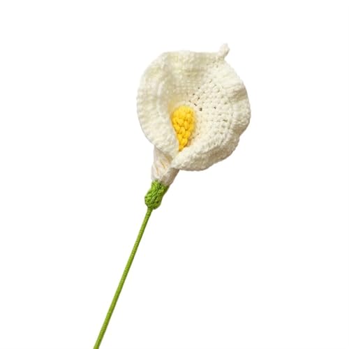 BTYQKZVPM，Häkelblumen,Gestrickte Blumen， 1PCS Hand-Knitted Crochet Flowers Artificial Calla Lily Fake Flowers Plants for Home Table Decor Wedding Bridal Bouquet(White) von BTYQKZVPM