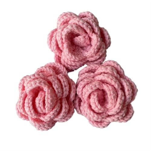 BTYQKZVPM，Häkelblumen,Gestrickte Blumen， 1PCS Hand Knitting Crocheted Rose Flower Head Artificial Flower DIY Home Decor Beautiful Woven Rose Flower(Pink) von BTYQKZVPM