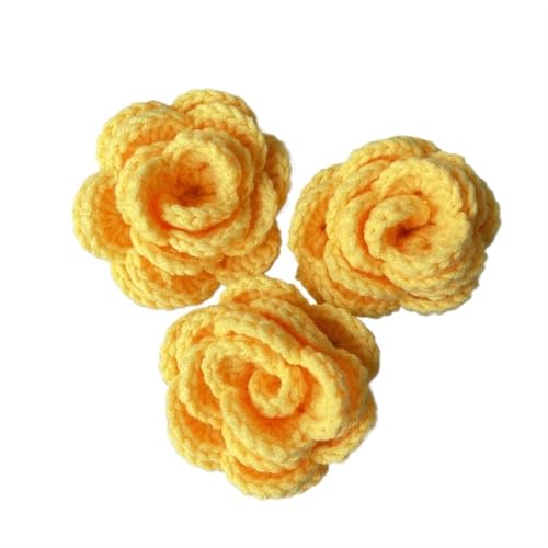 BTYQKZVPM，Häkelblumen,Gestrickte Blumen， 1PCS Hand Knitting Crocheted Rose Flower Head Artificial Flower DIY Home Decor Beautiful Woven Rose Flower(Yellow) von BTYQKZVPM